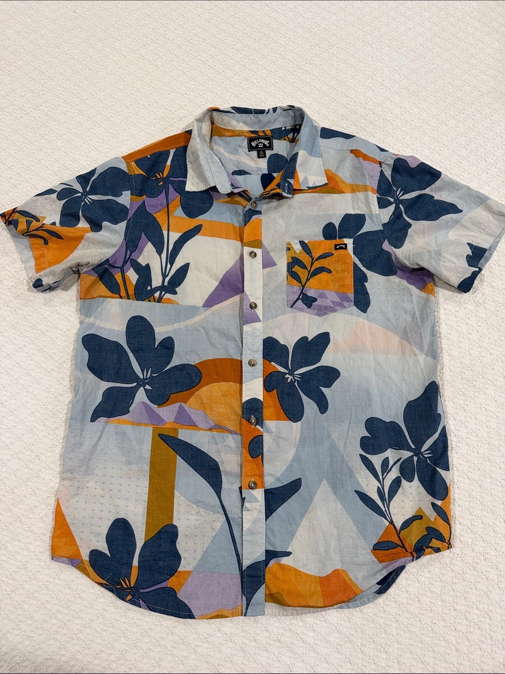 Billabong Men's Short-Sleeve Floral Button-Up Shirt - Blue & Orange